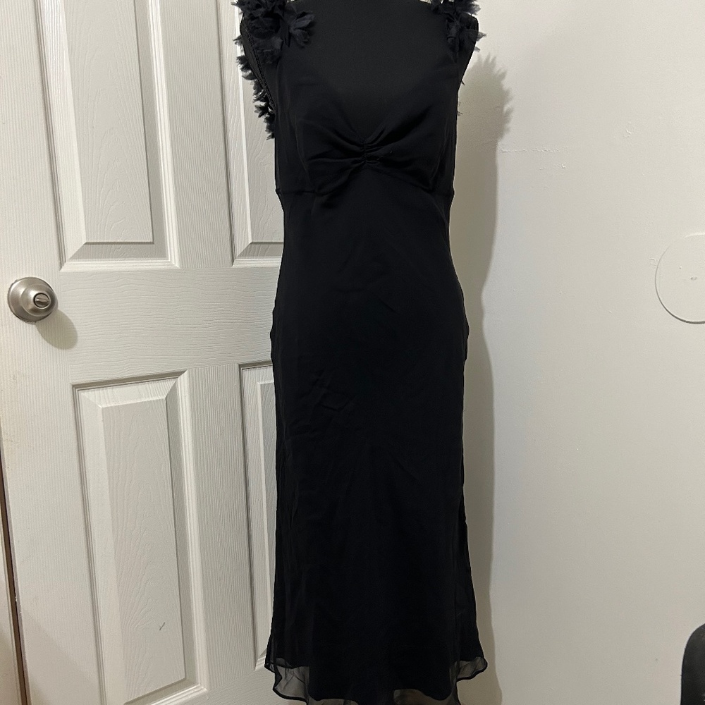 BCBGMaxAzria Silk Slip Dress With Feather Spaghetti Straps Size 10